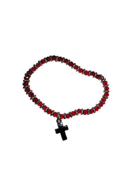 Brazalete Cristal Metal Strass C/Cruz Rojo