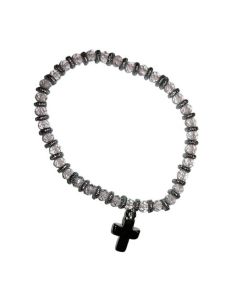 Brazalete Cristal Metal Strass C/Cruz Rosa