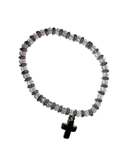 Brazalete Cristal Metal Strass C/Cruz Rosa