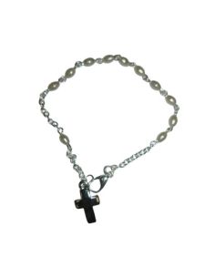 Pulsera Perlas Peq. Ovaladas C/Cruz
