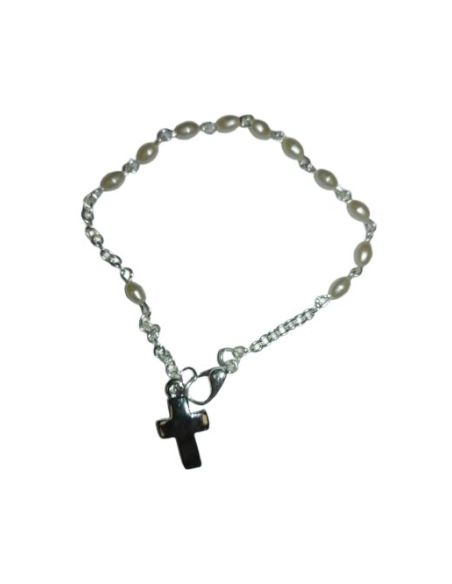 Pulsera Perlas Peq. Ovaladas C/Cruz