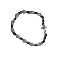 Brazalete Cristal Metal  Hematite Oval Peq. Perla Blanca
