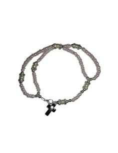 Brazalete Cristal Dobe Hilo C/Cruz Metal Perlita Rosa