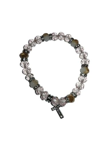 Brazalete Cristal Strass Cruz Strass Metal Rosa
