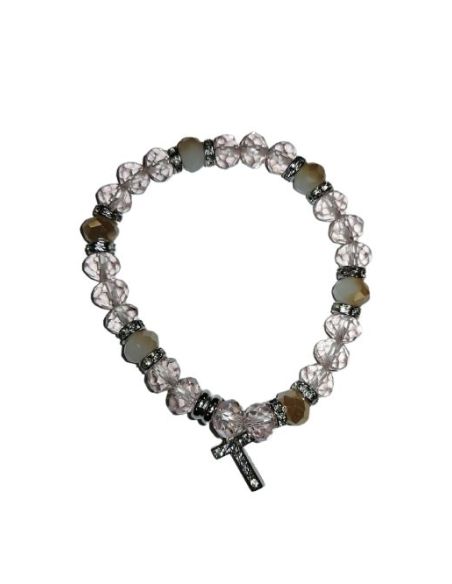 Brazalete Cristal Strass Cruz Strass Metal Rosa