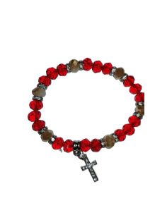 Brazalete Cristal Strass Cruz Strass Metal Rojo