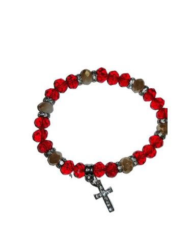 Brazalete Cristal Strass Cruz Strass Metal Rojo