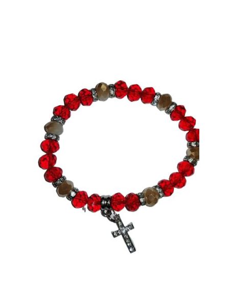 Brazalete Cristal Strass Cruz Strass Metal Rojo