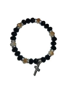 Brazalete Cristal Strass Cruz Strass Metal Negro