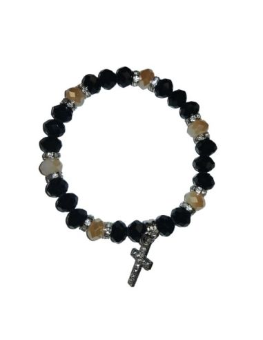 Brazalete Cristal Strass Cruz Strass Metal Negro