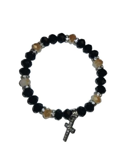 Brazalete Cristal Strass Cruz Strass Metal Negro