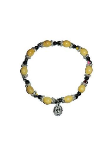 Brazalete Madera Oval Hemartites Metal Corazon Auxiliadora