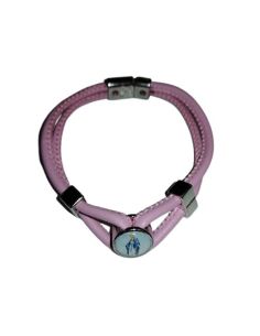 Pulsera Piel Rodonda Metal Rosa Milagrosa