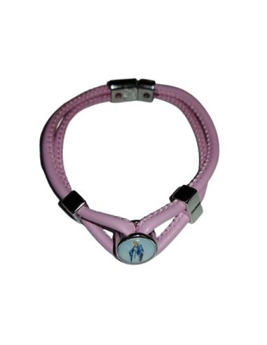 Pulsera Piel Rodonda Metal Rosa Milagrosa