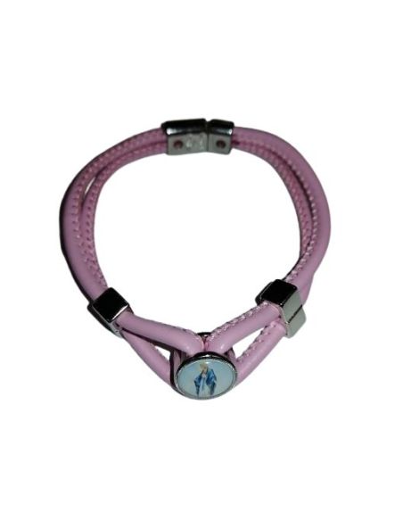 Pulsera Piel Rodonda Metal Rosa Milagrosa