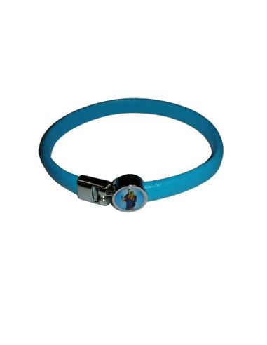 Pulsera Piel Oval  Metal Azul Maria Auxiliadora