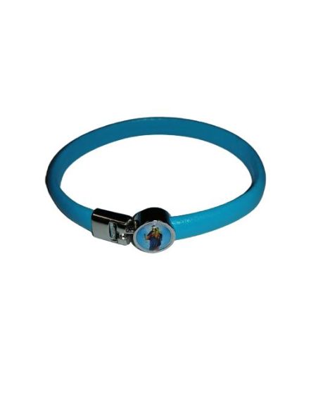 Pulsera Piel Oval  Metal Azul Maria Auxiliadora