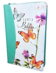 Biblia Rvr60 Tamaño Manual Letra Grande I/Piel Cierre/Índice Canto Pintado Mariposas Impresa (Turquesa)