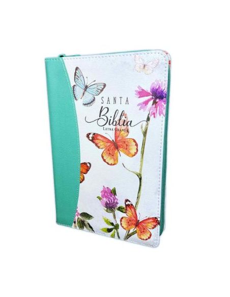 Biblia Rvr60 Tamaño Manual Letra Grande I/Piel Cierre/Índice Canto Pintado Mariposas Impresa (Turquesa)