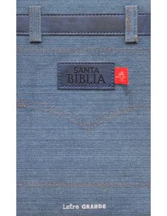 Biblia Rvr60 Tamaño Manual Letra Grande Tela Jean Con Cinturón Azul. Cierre/Índice