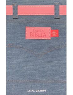 Biblia Rvr60 Tamaño Manual Letra Grande Tela Jean Con Cinturón Rosa. Cierre/Índice