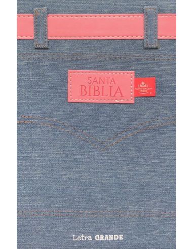 Biblia Rvr60 Tamaño Manual Letra Grande Tela Jean Con Cinturón Rosa. Cierre/Índice