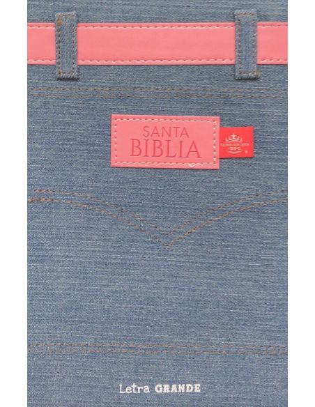 Biblia Rvr60 Tamaño Manual Letra Grande Tela Jean Con Cinturón Rosa. Cierre/Índice