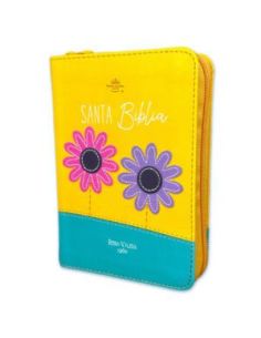 Biblia Rvr60 De Bolsillo Primor Amarillo/Turquesa Dos Flores Con Cierre