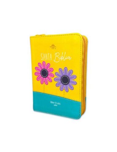 Biblia Rvr60 De Bolsillo Primor Amarillo/Turquesa Dos Flores Con Cierre
