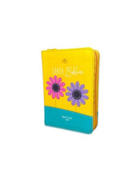 Biblia Rvr60 De Bolsillo Primor Amarillo/Turquesa Dos Flores Con Cierre