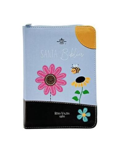 Biblia Rvr60 De Bolsillo Primor Café/Azul Abejas En Primavera Con Cierre