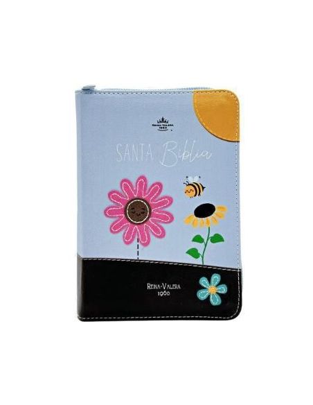 Biblia Rvr60 De Bolsillo Primor Café/Azul Abejas En Primavera Con Cierre