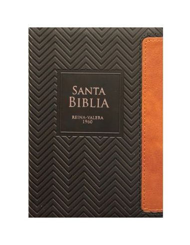 Biblia Rvr60 Bolsillo I/Piel Geométrico Negro/Café Con Cierre/Índice