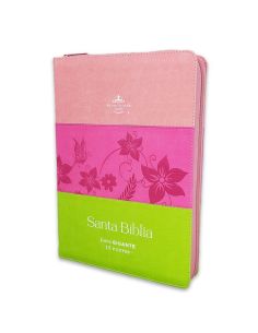 Biblia Rvr60 Letra Gigante I/Piel Tricolor Rosa/Fucsia/Lima Con Cierre E Índice