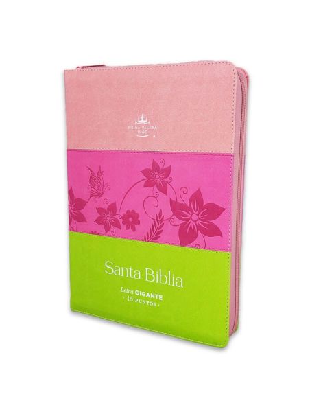 Biblia Rvr60 Letra Gigante I/Piel Tricolor Rosa/Fucsia/Lima Con Cierre E Índice