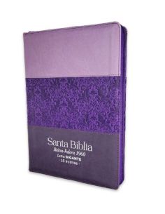 Biblia Rvr60 Letra Gigante I/Piel Tricolor Lila/Morado/Negro Con Cierre E Índice