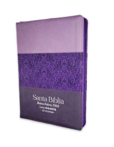 Biblia Rvr60 Letra Gigante I/Piel Tricolor Lila/Morado/Negro Con Cierre E Índice