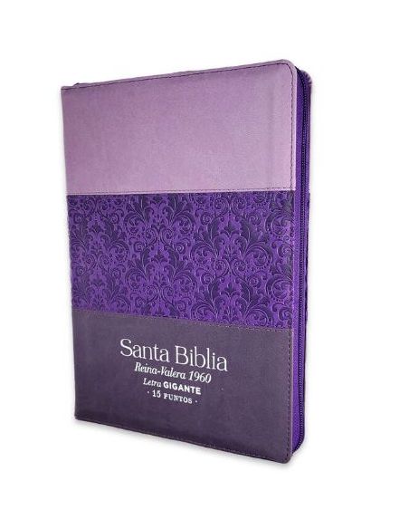 Biblia Rvr60 Letra Gigante I/Piel Tricolor Lila/Morado/Negro Con Cierre E Índice