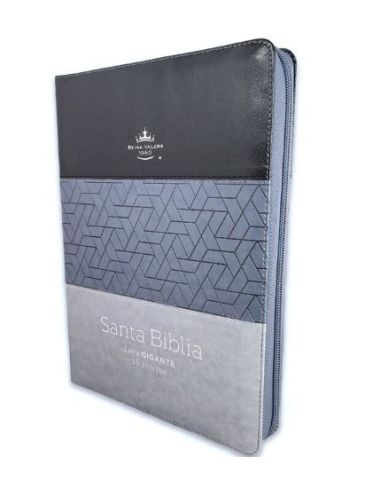 Biblia Rvr60 Letra Gigante I/Piel Tricolor Negro/Gris Oscuro/Gris Claro Con Cierre E Índice