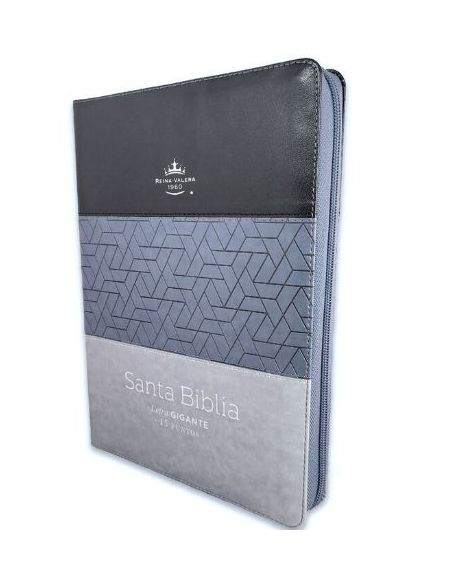Biblia Rvr60 Letra Gigante I/Piel Tricolor Negro/Gris Oscuro/Gris Claro Con Cierre E Índice