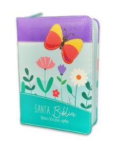 Biblia Rvr60 De Bolsillo Primor Lila/Azul/Turquesa Mariposa Con Cierre