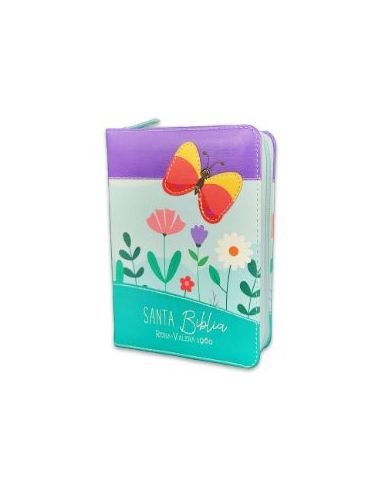 Biblia Rvr60 De Bolsillo Primor Lila/Azul/Turquesa Mariposa Con Cierre