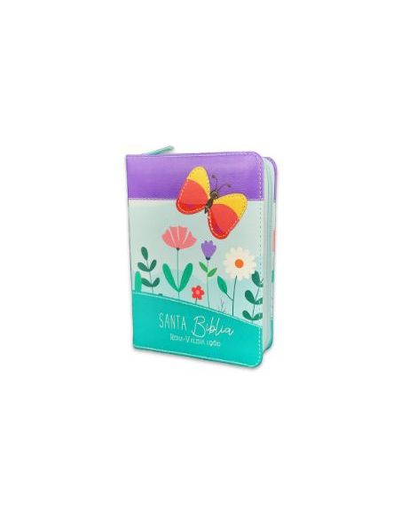 Biblia Rvr60 De Bolsillo Primor Lila/Azul/Turquesa Mariposa Con Cierre