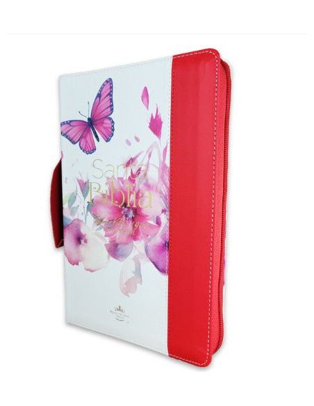 Biblia Rvr60 Tamaño Manual Letra Grande I/Piel Con Asa Color Roja/Floral Con Cierre/Índice Canto Pintado