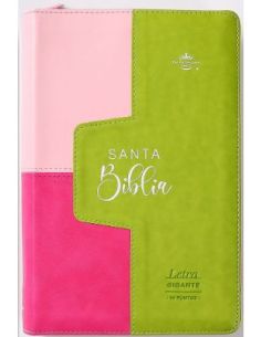 Biblia Rvr60 Tamaño Manual/Letra Gigante I/Piel Rosa/Lima/Rosa Con Cierre E Índice