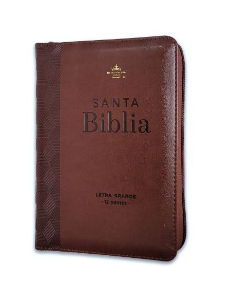 Biblia Rvr60 Tamaño Compacto Letra Grande 12 Puntos I/Piel Café Geométrico Con Cierre
