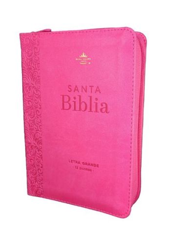 Biblia Rvr60 Tamaño Compacto Letra Grande 12 Puntos I/Piel Fucsia Geométrico Con Cierre