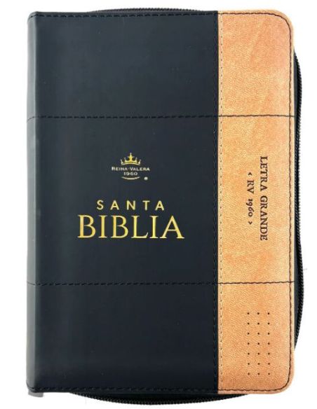 Biblia Rvr60 Tamaño Compacto Letra Grande 12 Puntos I/Piel Bicolor Negro/Café