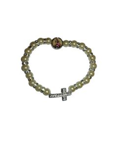 Brazalete Perlas Blancas Metal Cruz Strass V. Del Carmen