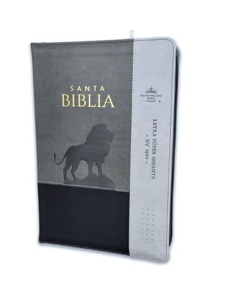 Biblia Rvr60 Letra Súper Gigante I/Piel Negro Gris Con León Con Cierre/Índice